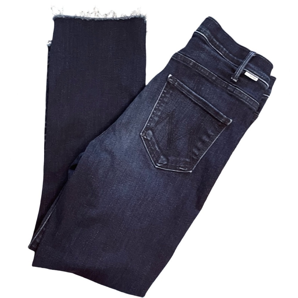 MOTHER The Hustler Ankle Fray Howling at the Disco Ball Dark Blue Denim Size 28 - Picture 8 of 14